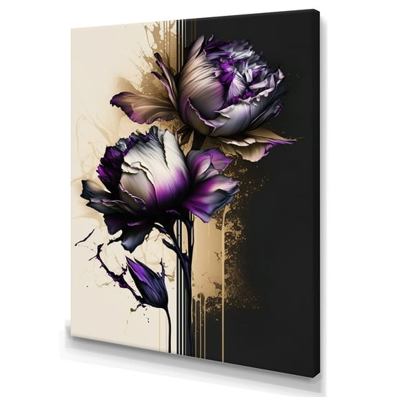 Designart Puple Peony Flower On Abstract Paint V Canvas Wall Art