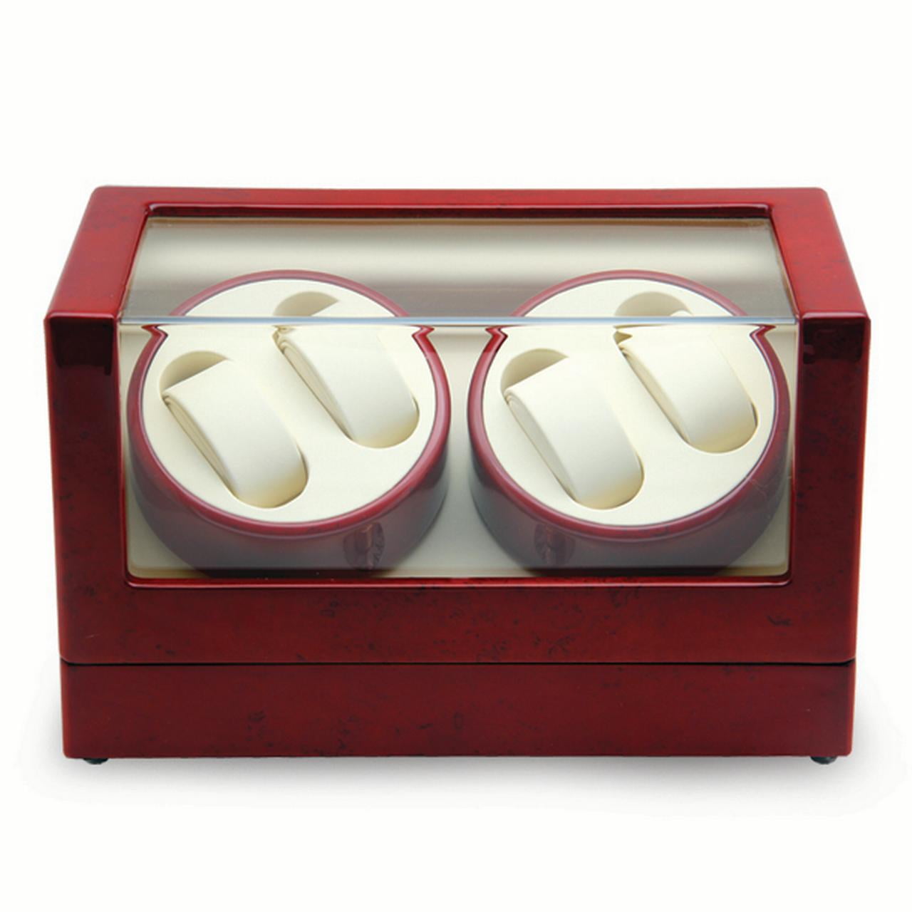 Rotations High Gloss Red Burlwood Finish with Acrylic Window Velveteen Lined Wood Composite 4-Watch Winder (AC Powered) QGM13137