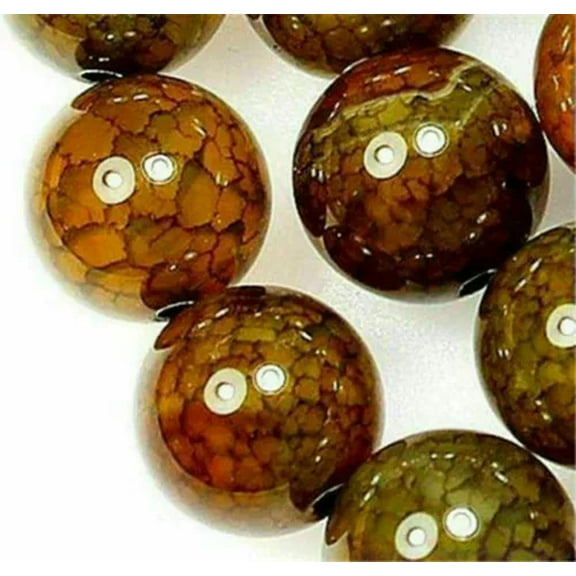 EOEMY Natural 6/8/10mm Yellow Dragon Veins Agate Onyx Round Gemstone Loose Beads 15''-8mm