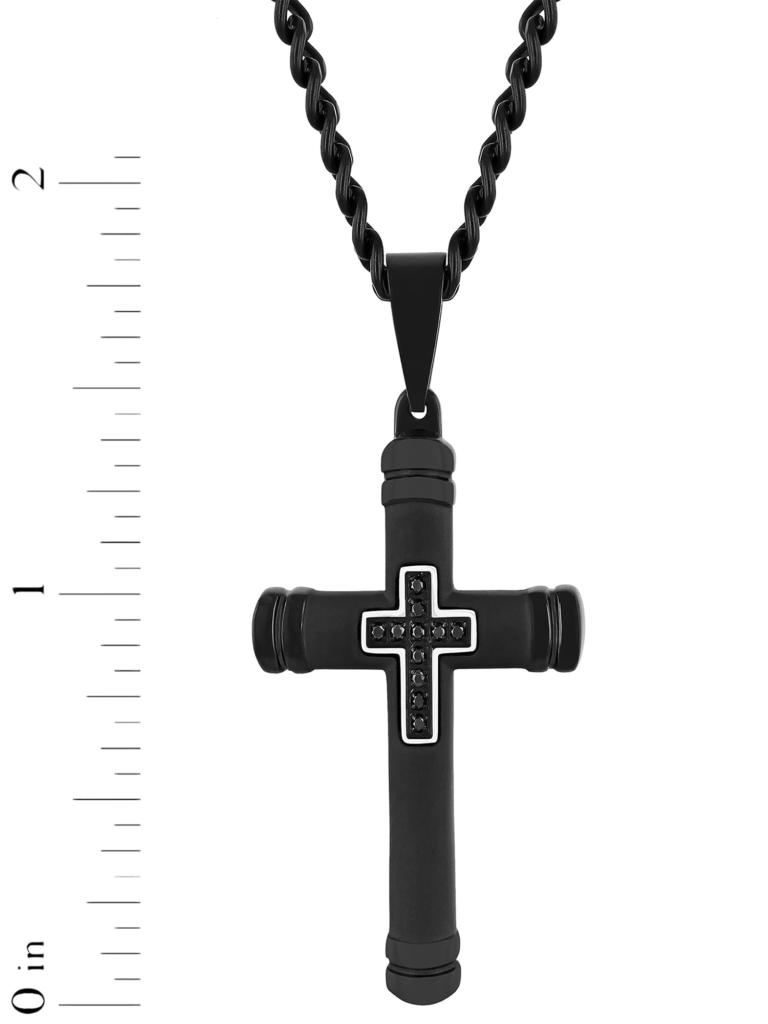 Men's Black Diamond Accent Black Finish Stainless Steel Cross Pendant 24" Necklace