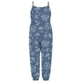 thumbnail image 5 of Odeerbi Toddler Girls Cute Jumpsuit Summer Breathable Overall Pants Kids Boys Fashion Imitation Denim Flower Print Suspenders Romper Blue, 5 of 5
