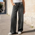 thumbnail image 2 of WERYOUNG Women's Casual Pants Solid Color High Waist Everyday Wear Relaxed Fit Wide Leg Denim Trousers Club Party Soft Breathable Jeans, 2 of 6