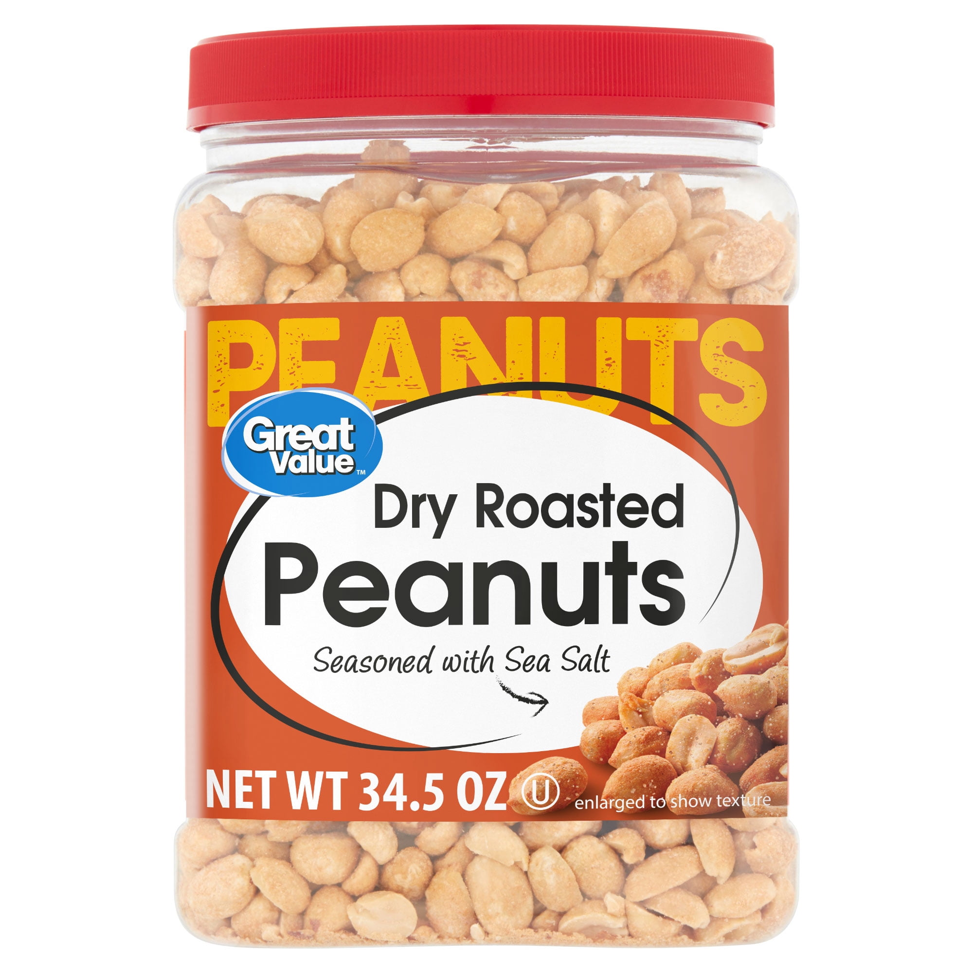 Great Value Dry Roasted & Salted with Sea Salt Peanuts, 34.5 Oz