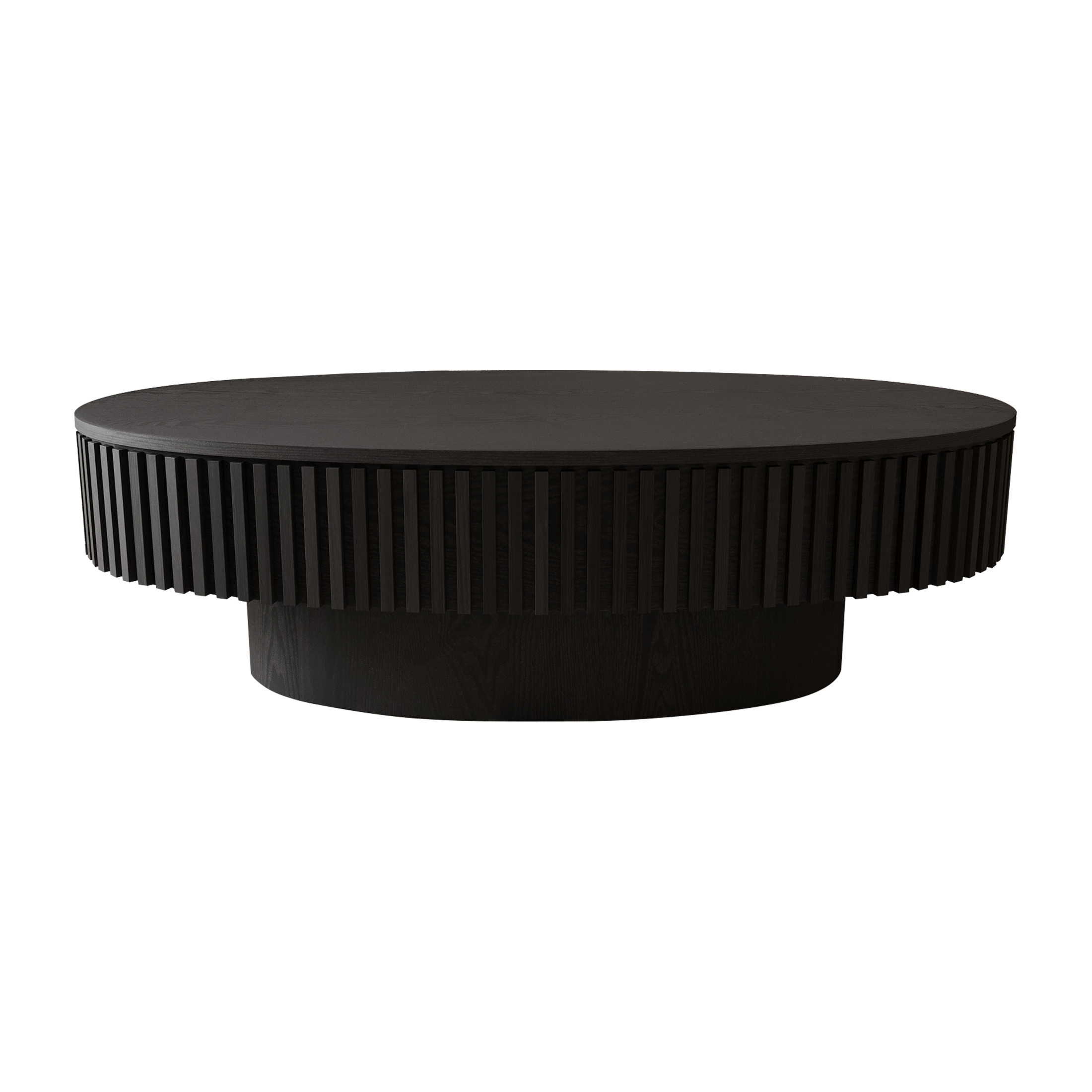 Noble House Leigh 47" Oval Coffee Table with Hidden Storage, Solid Wood Veneer Fluted Accent Tea Table, Black