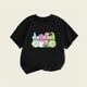 thumbnail image 2 of Gibobby Blusas Termicas Dama Verano Nueva ropa para niños Estilo de Europa y Unidos Top de manga corta para niñas Camiseta con cuello redondo estampado de Pascua para niños （Negro， 4-5 Años), 2 of 3