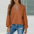 thumbnail image 3 of Women's Solid Color Waffle-Knit T-Shirt Casual Soft Long-Sleeve V-Neck Loose Shirt Top, 3 of 7