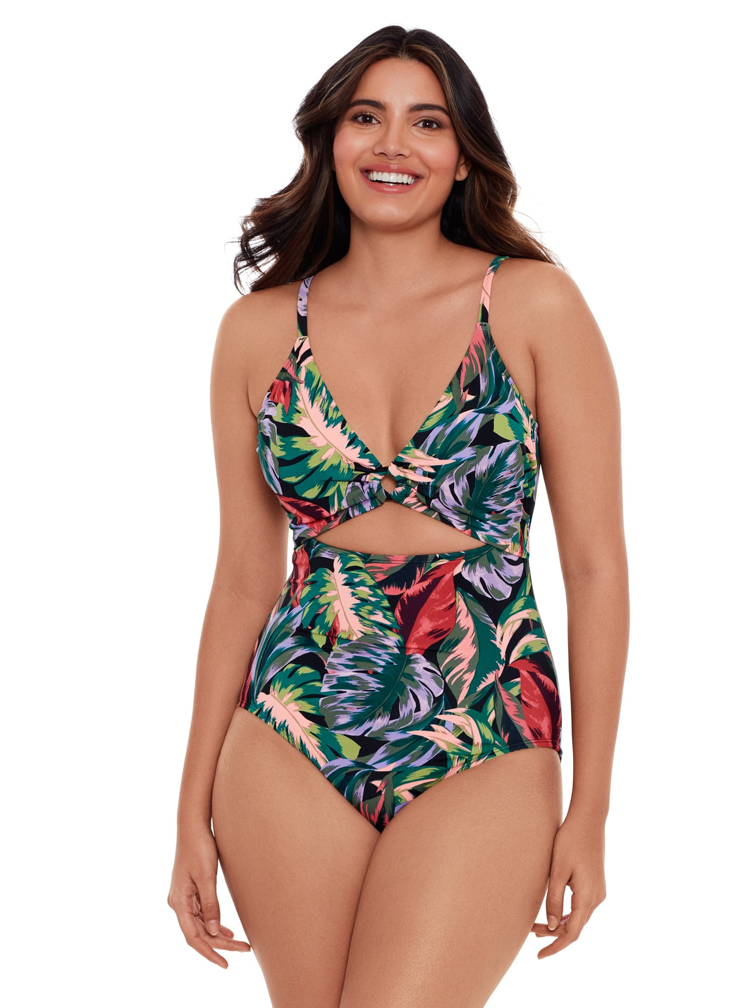 Time and Tru Women's and Women’s Plus Size O Ring One Piece Swimsuit