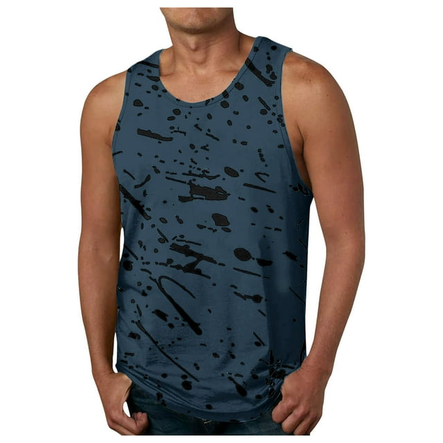 Ramiter Mens Tank Top Men's Heavyweight Sleeveless Muscle T-Shirt Navy,L