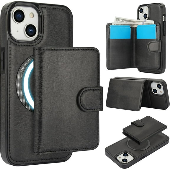 for iPhone 14 Case with 2-in-1 Detachable Magnetic Wallet Featuring 5 Card Slots Compatible MagSafe and RFlD Blocking Premium PU Leather Kickstand and Wireless Charging,7 Color