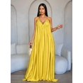 thumbnail image 3 of Womens Yellow Boho Deep V-Neck Spaghetti Strap Draped Maxi Dress For Beach, Weddings & Evening Events, 3 of 8