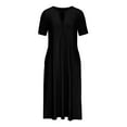 thumbnail image 4 of Daznico Robe d'Été pour Femmes, Longue Robe d'Été Manches Courtes Col en V avec Boutons Robe Décontractée avec Poches Robes Boho Élégantes Maxi Robes, Robes d'Été pour Femmes, 4 of 5