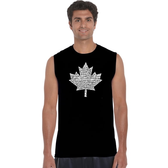 LA Pop Art Men's Word Art Sleeveless T-shirt - CANADIAN NATIONAL ANTHEM