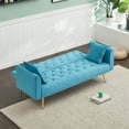 thumbnail image 2 of Aukfa Curved Arm Futon Convertible Sofa Bed for Home Office, 2 Pillows, Tufted Back, Velvet, Light Blue, 2 of 8
