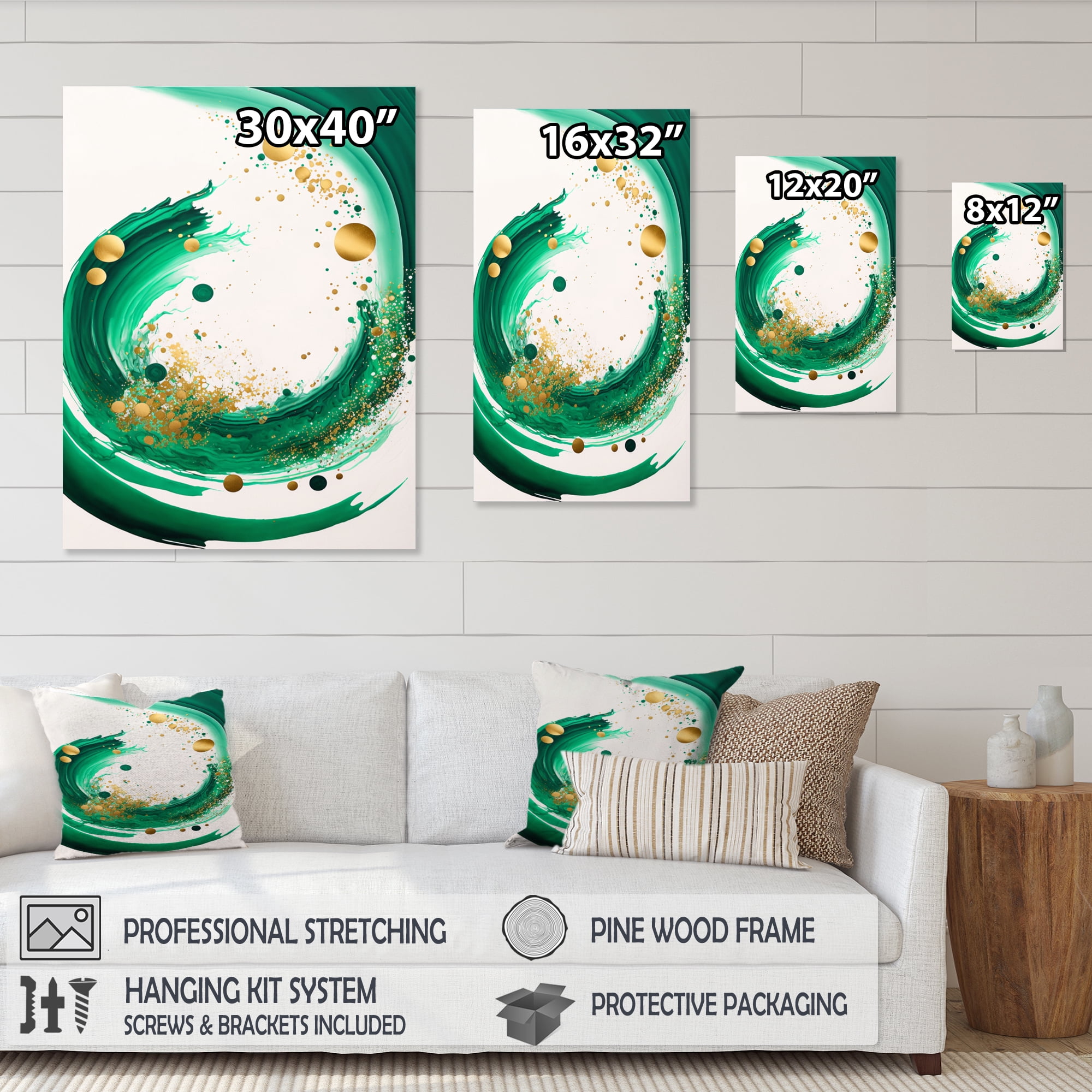Designart Green Watercolor Spiral Canvas Wall Art
