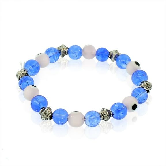 Glass Beaded Pink Blue Evil Eye Protection Stretch Bangle Bracelet