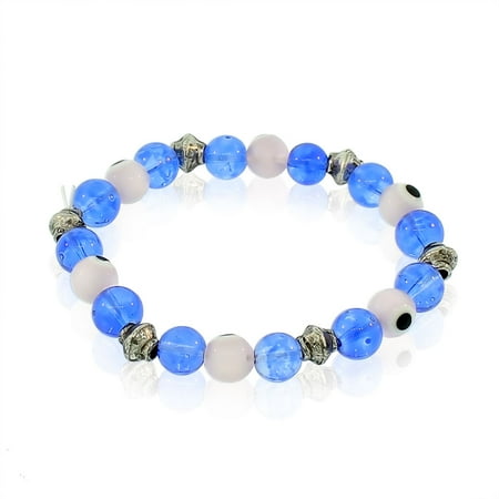 Glass Beaded Pink Blue Evil Eye Protection Stretch Bangle Bracelet
