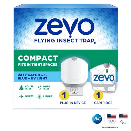 Zevo Compact Flying Insect Trap - 1 Plug In Device & 1 Cartridge