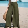 thumbnail image 4 of Summer Linen Pants Women Bow Tie Knot High Waisted Wide Leg Palazzo Flowy Trousers Army Green S, 4 of 7