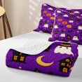 thumbnail image 4 of Homewish Halloween Witch Ghost Twin Quilt Set,Jack O Lantern House Pattern Twin Coverlet Set,Violet Black,2 Pieces, 4 of 7