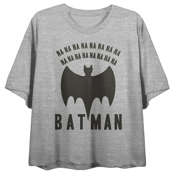 Batman Na Na Na Na Bat Logo Women's Athletic Heather Gray Boyfriend Crop Tee-Medium