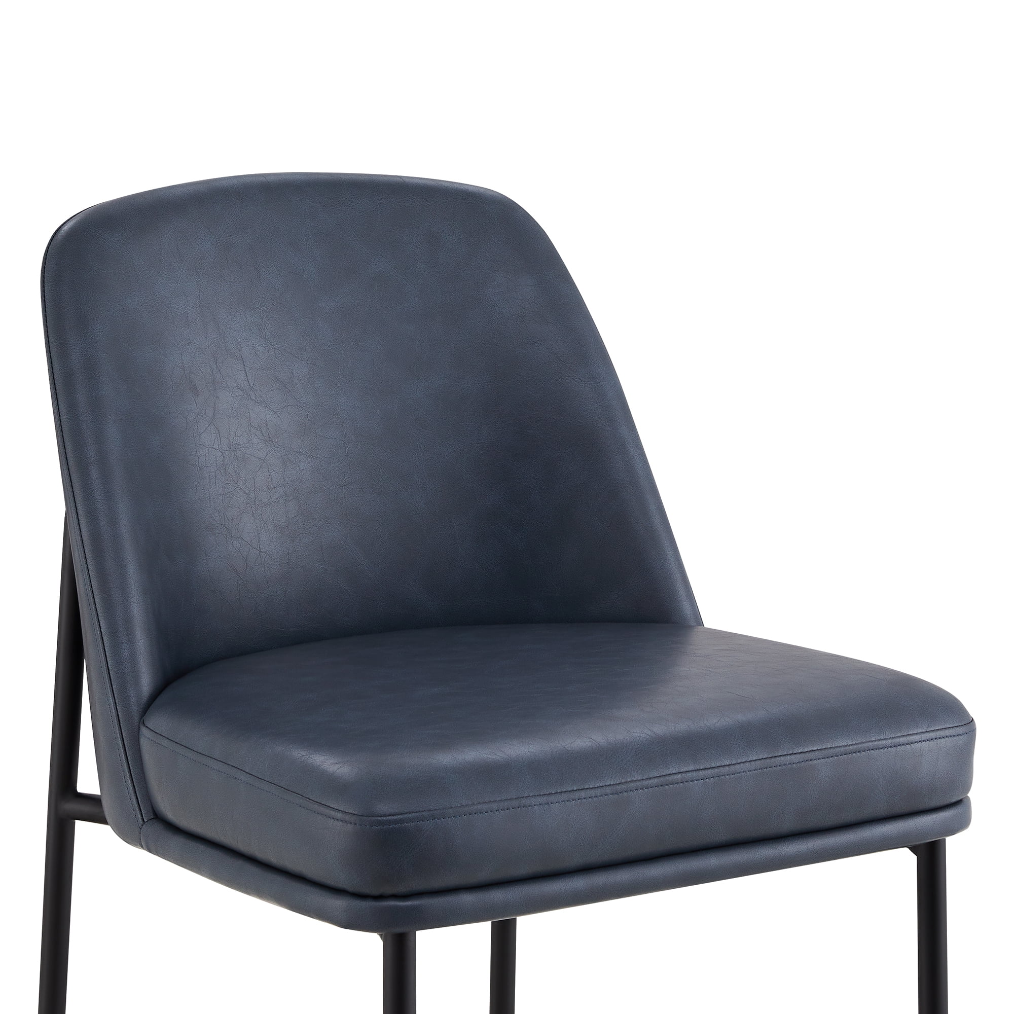 CHITA Modern Counter Height Bar Stool Set of 2, 27 inch Counter Stool with Back & Metal Legs, Faux Leather in Navy Blue