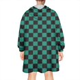 thumbnail image 2 of Teal and Black Checkerboard Pattern Wearable Oversized Blanket,Wearable Blanket Hoodie for Adults,Cozy Hooded Blankets with Super Pockets,Super Warm Fuzzy Pullover for Women & Men, 2 of 6