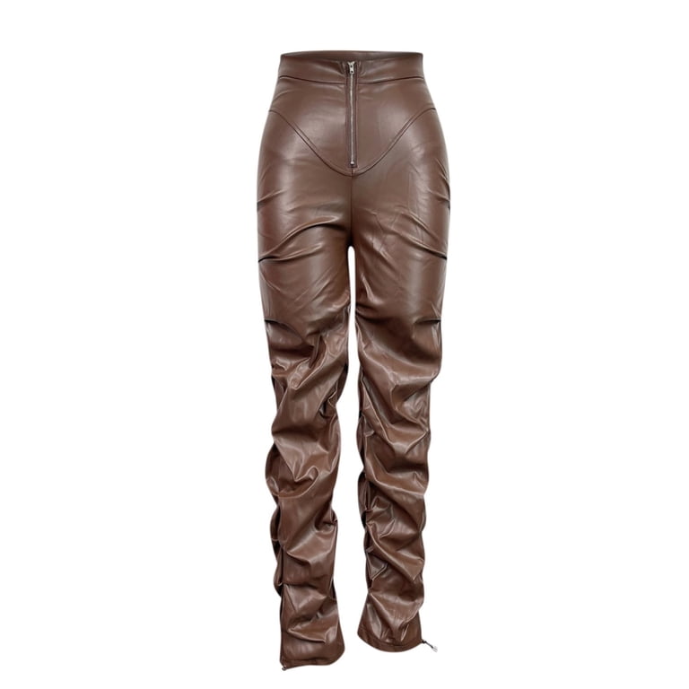 uublik Faux Leather Pants for Women Skinny Personality Zipper