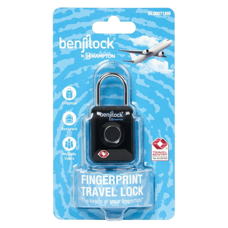 BenjiLock by Hampton TSA Fingerprint Travel Padlock 33mm Body with 15 16 inch Shackle Black