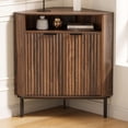 thumbnail image 6 of Fluted Corner Cabinet with Storage, Modern Floor Cabinets with Adjustable Shelf & Metal Legs Wooden Narrow Cabinet Organizer for Living Room Kitchen, Brown, 6 of 13