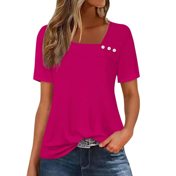 TNDBKQWR Womens Tops Sale Clearance Sexy Summer Tops for Women Scoop Neck Tops for Women Blouses for Women Dressy Casual, Hot Pink, XL