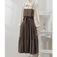 thumbnail image 4 of Robe Patchwork à Manches Longues pour Femmes Douce Fausse 2 Pcs Col Boutons Robe de Collège - Abricot Noir / L, 4 of 8