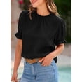 thumbnail image 5 of Yunliwuli Women's Summer Lace Crochet Tops Short Puff Sleeve Ruffled Collared Blouse Elegant Shirts Clubwear, 5 of 8