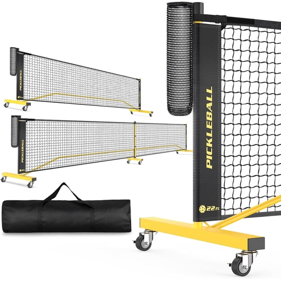 Pickleball Net with Wheels, Portable 2-in-1 Pickle Ball Net with Ball Collector,22FT Regulation Size & 11FT Half Court Size, Carry Bag, Steady Metal Frame for Outdoor Indoor Driveway