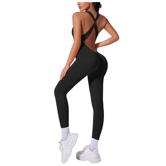 XEDZYT Workout Jumpsuits for Women Seamless Backless Gym Yoga Tank Top Leggings Romper Size S