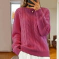 thumbnail image 2 of UJNDER Crewneck Long Sleeve Knit Pullover Sweater for Women Cable Knit Style Hot Pink XL, 2 of 3