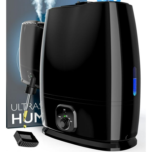 Everlasting Comfort Humidificador de niebla fría para dormitorio (6 l), sin filtro, silencioso, ultrasónico, vaporizador de aire para habitación grande con difusor y bandeja de aceite esencial (negro)