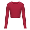 thumbnail image 3 of Raeneomay Long Sleeve Shirts Crop Tops for Women New Women's Crew-Neck Knitted Crop Top Base, 3 of 5