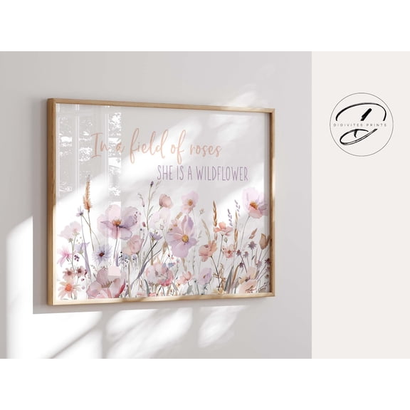 In A Field Of Roses She Is A Wildflower Girl Nursery Decor, Boho Nursery, Floral Nursery Print, Horizontal, Wildflower Print, Art Home Decor #854, Unframed Poster Size 8x12