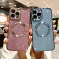 thumbnail image 6 of Compatible with iPhone 12 Pro Max Magnetic Glitter Case, Luxury Plating Cute Bling Clear Phone Case, Compatible with MagSafe for Women Girls with Camera Protector Back Cover - Pink, 6 of 10