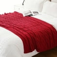 thumbnail image 5 of Burgundy Cable Knit Blanket for Sofa,Decorative Red Knitted Throw Blanket for Christmas Decor,50"x60", 5 of 8