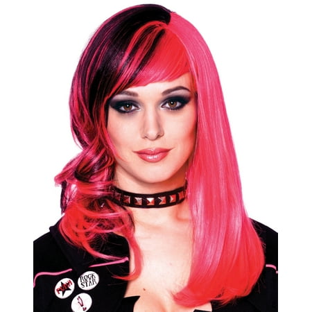 punked out hot pink/black two toned sexy rocker womens halloween costume