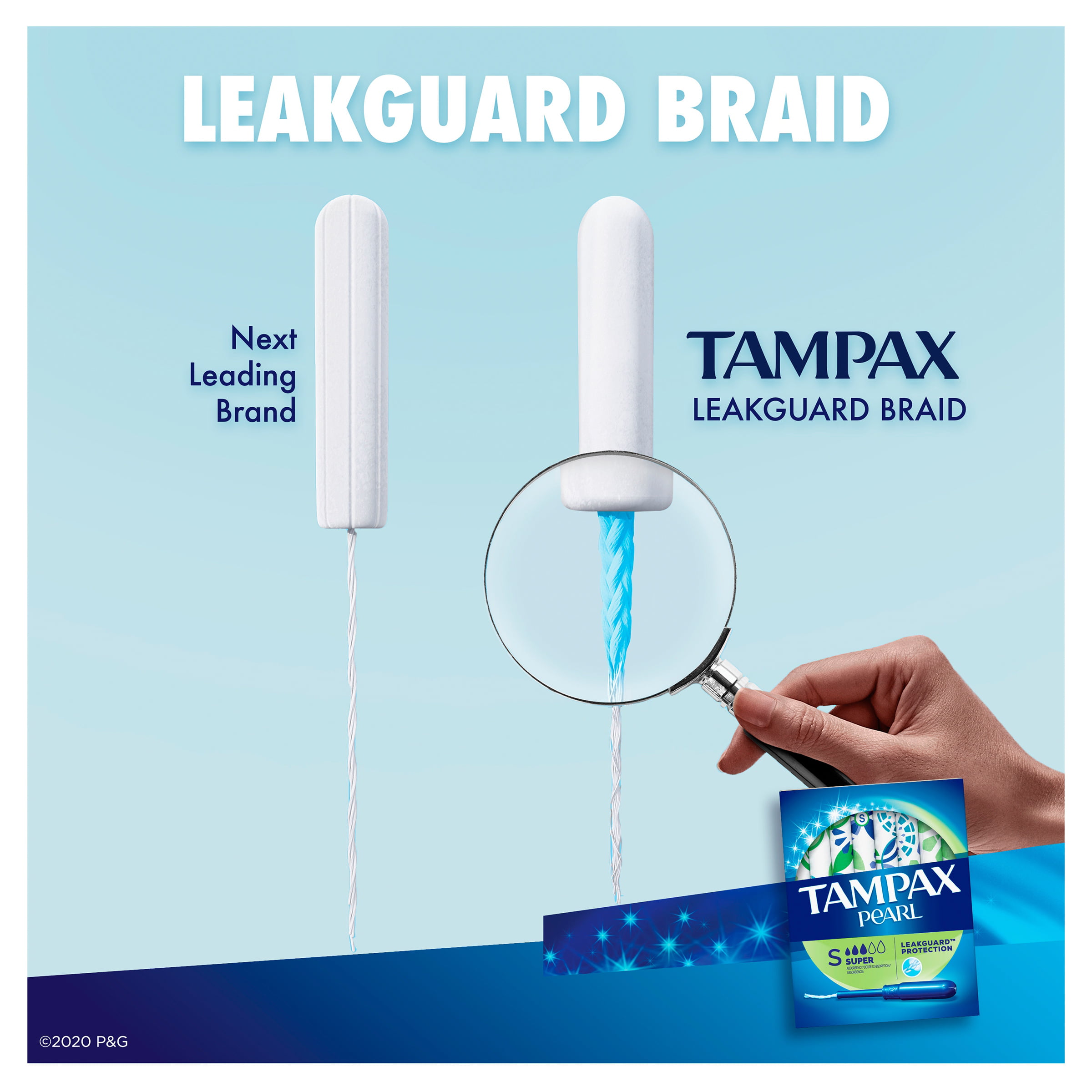 Tampax Pearl Tampons Super Absorbency with LeakGuard Braid, Unscented, 8  Count 