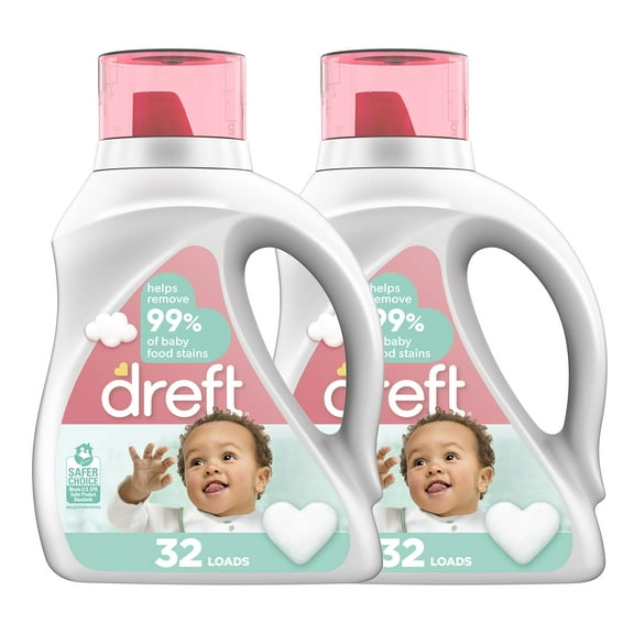 Dreft Stage 2: Baby Laundry Detergent Liquid Soap, Natural For Newborn, Or Infant, He, 64 Total Loads (Pack Of 2) - Hypoallergenic For Sensitive Skin