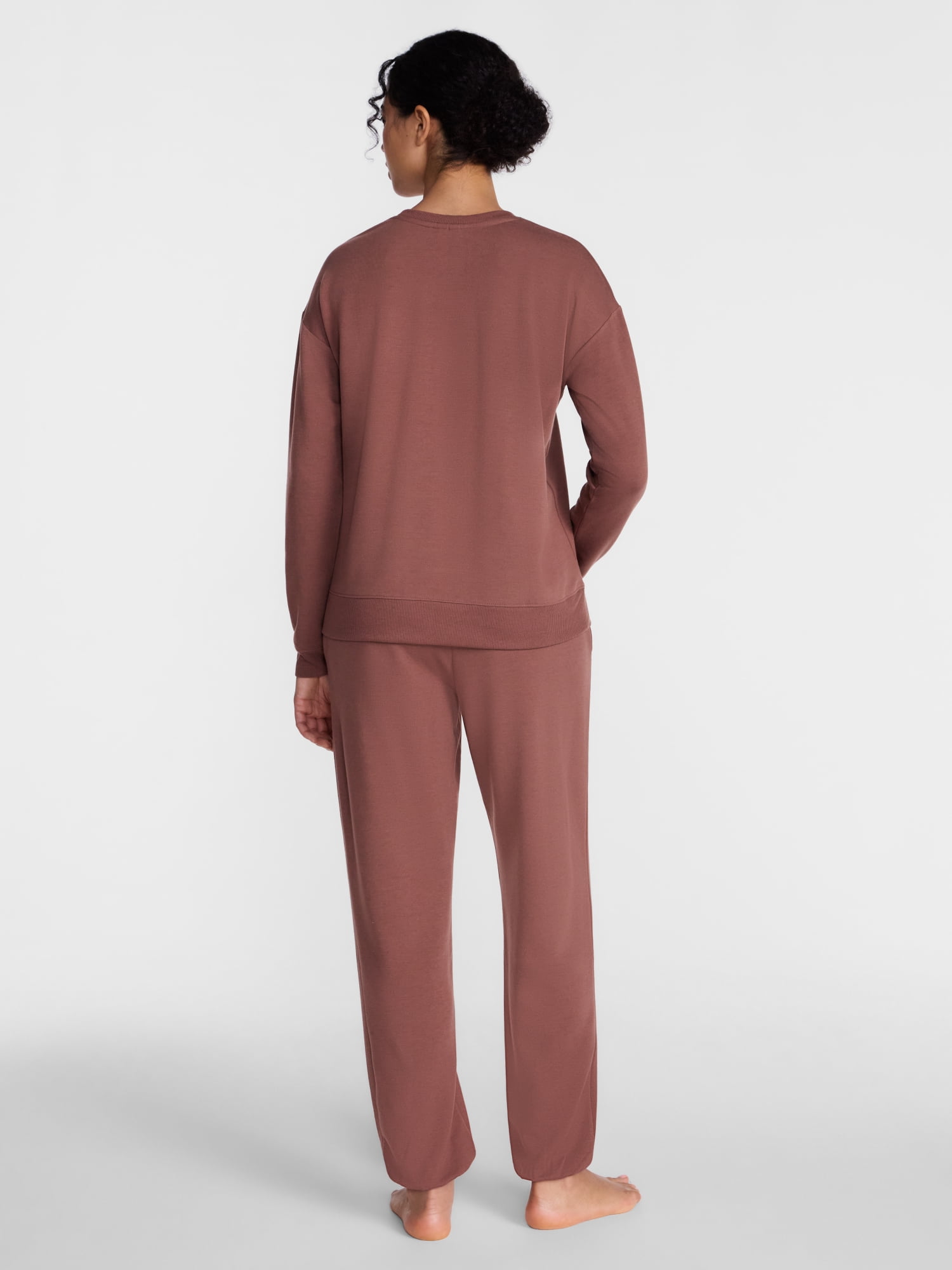 Joyspun Women's Fleece Lounge Sleep Top and Joggers, 2-Piece Pajama Set, Sizes XS-3X