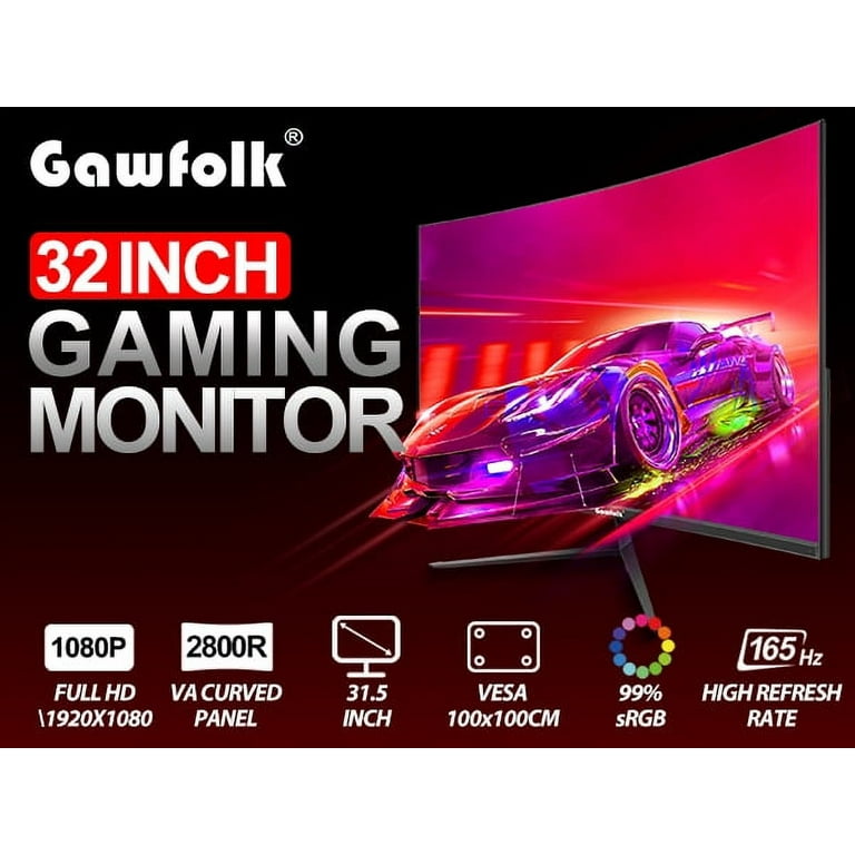 Gawfolk Monitor Gaming 32 Pulgadas Curvo 165Hz, 144 Hz Monitor PC Oficina  Full HD 1080p, Pantalla Ordenador Curva 2800R con FreeSync y Tecnología Eye