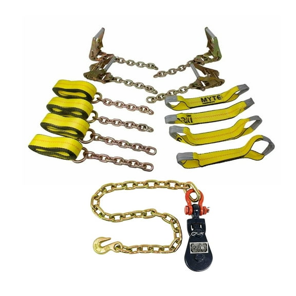 2 Ton Snatch Block w/ Chain Anchor & 8-Point Rollback Tie Down System - 14ft