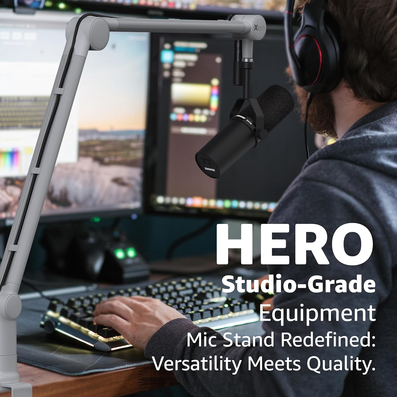 IXTECH Boom Arm - Adjustable 360° Rotatable Microphone Sturdy Stainless Steel Mic Desk, Table Stand Foldable Scissor Stable Mount Arms for Radio Studio, Podcast, Gaming (HERO MATTE SILVER)