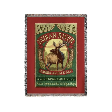 Indian Pale Ale - Indian River, Michigan - Elk Pale Ale Vintage Sign - Lantern Press Artwork (60x80 Woven Chenille Yarn Blanket)