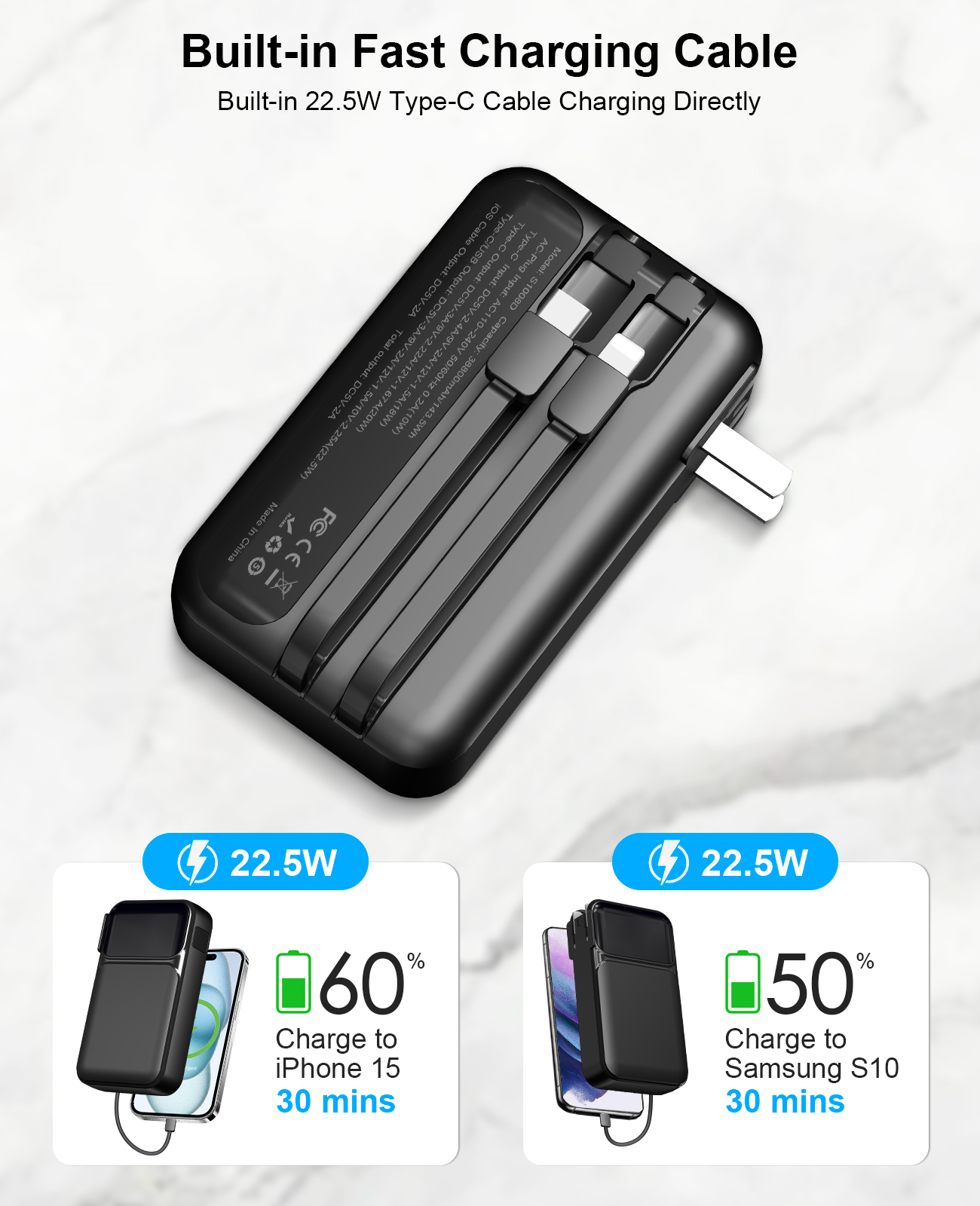 Yelomin 38800mAh Portable Charger with Built-in Cable & AC Plug photo 5