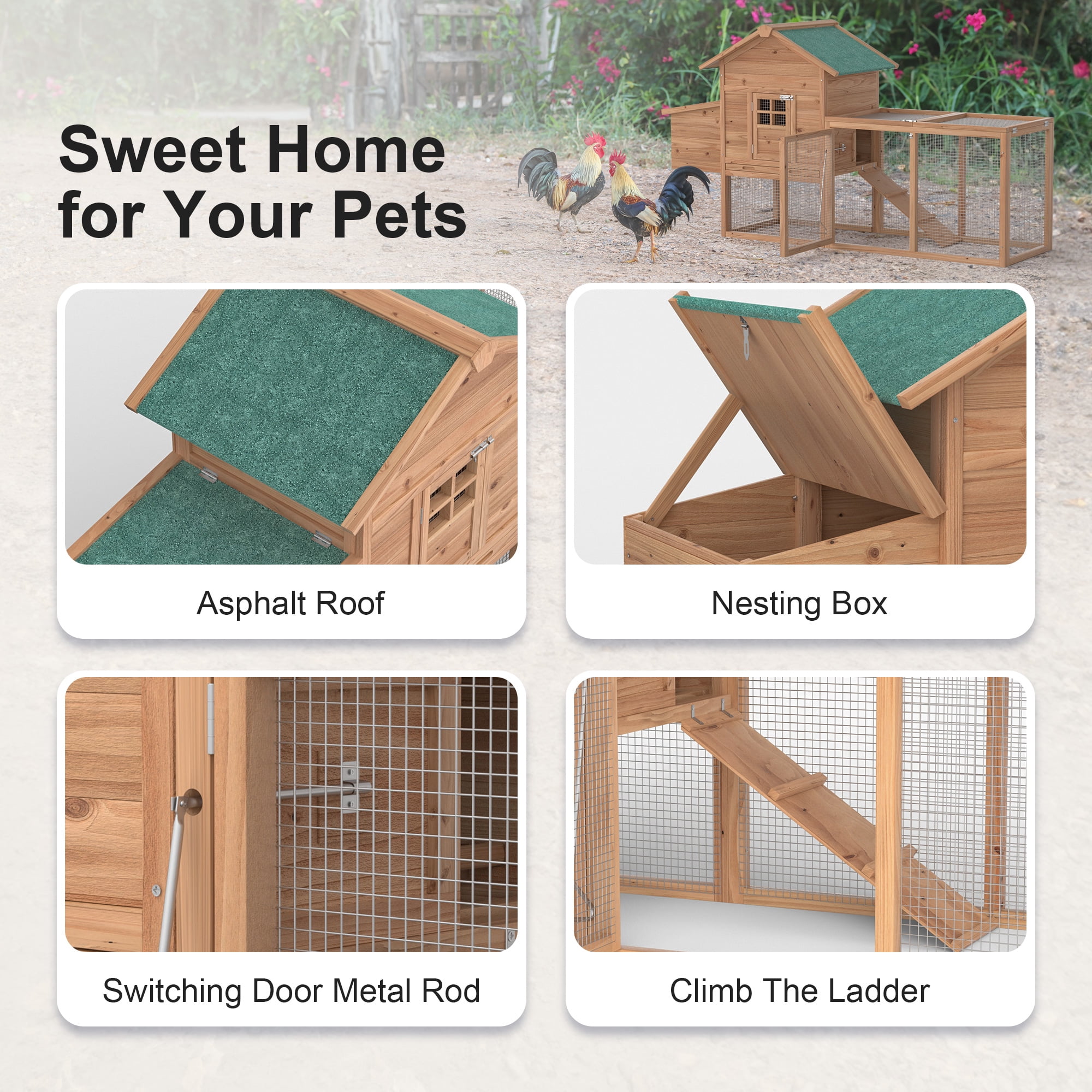 Outdoor 120'' Wooden Chicken Coop Hen House Rabbit Poultry Pet Hutch